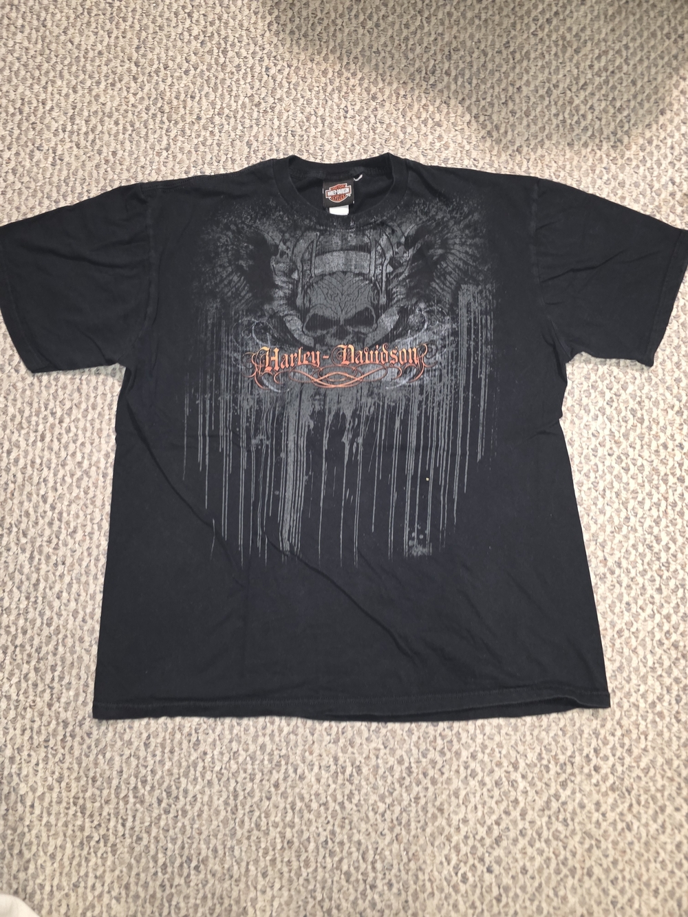 Harley-Davidson Black Tee with Grey Skull and Orange Logo